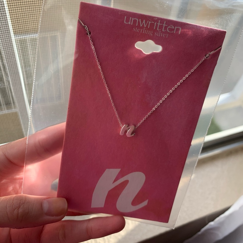 UNWRITTEN Letter (N) Cursive initial necklace